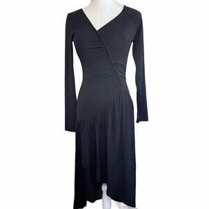 Lenon Womens A-line Dress Black Stretch Asymmetric Long Sleeve Ruched XS